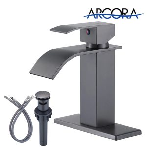 ARCORA 1 Hole or 3 Hole Single Handle Black Stainless Waterfall Bathroom Faucet