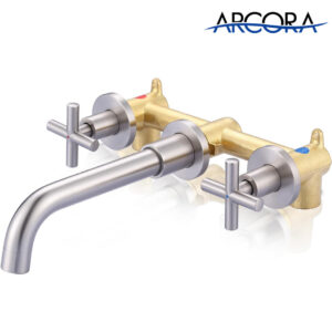 ARCORA Wall Mounted 2 Handle Brushed Nickel Bathroom Sink Faucet