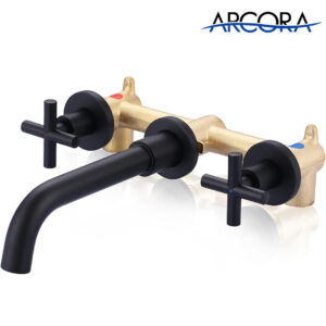 ARCORA 2 Handle Matte Black Wall Mounted Bathroom Sink Faucet