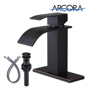 ARCORA Single Handle Oil Rubbed Bronze Waterfall Bathroom Sink Faucet – 1 or 3 Hole