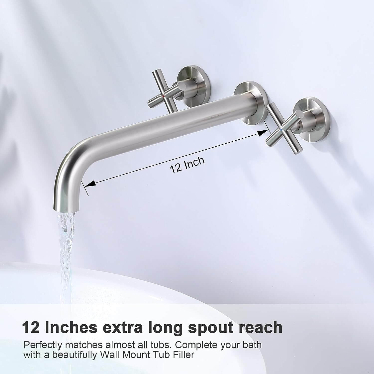 Arcora Brushed Nickel Wall Mount Tub Filler With 2 Cross Handle Arcora Faucets 5279