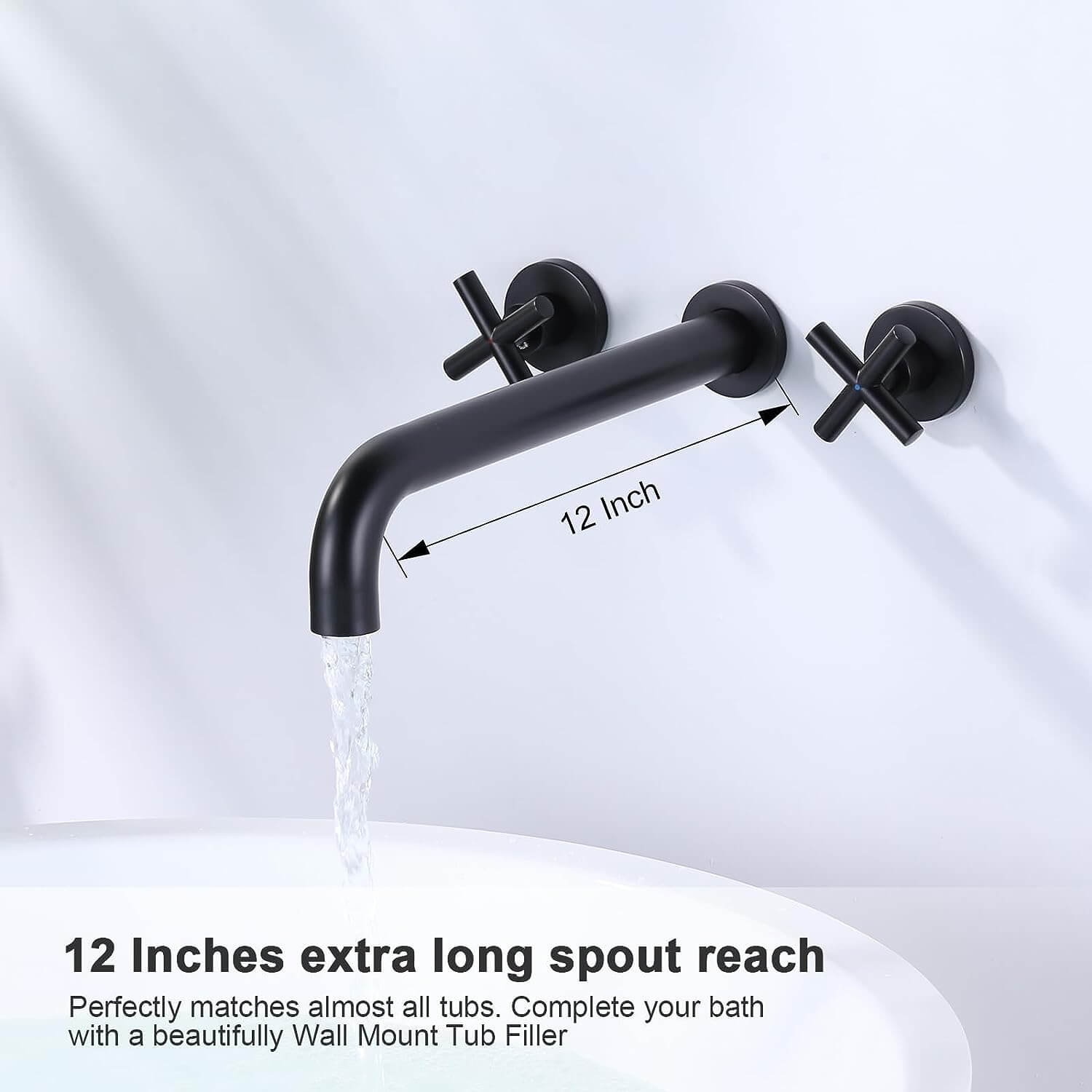 Arcora Matte Black Wall Mount Tub Filler With Cross Handle Arcora Faucets