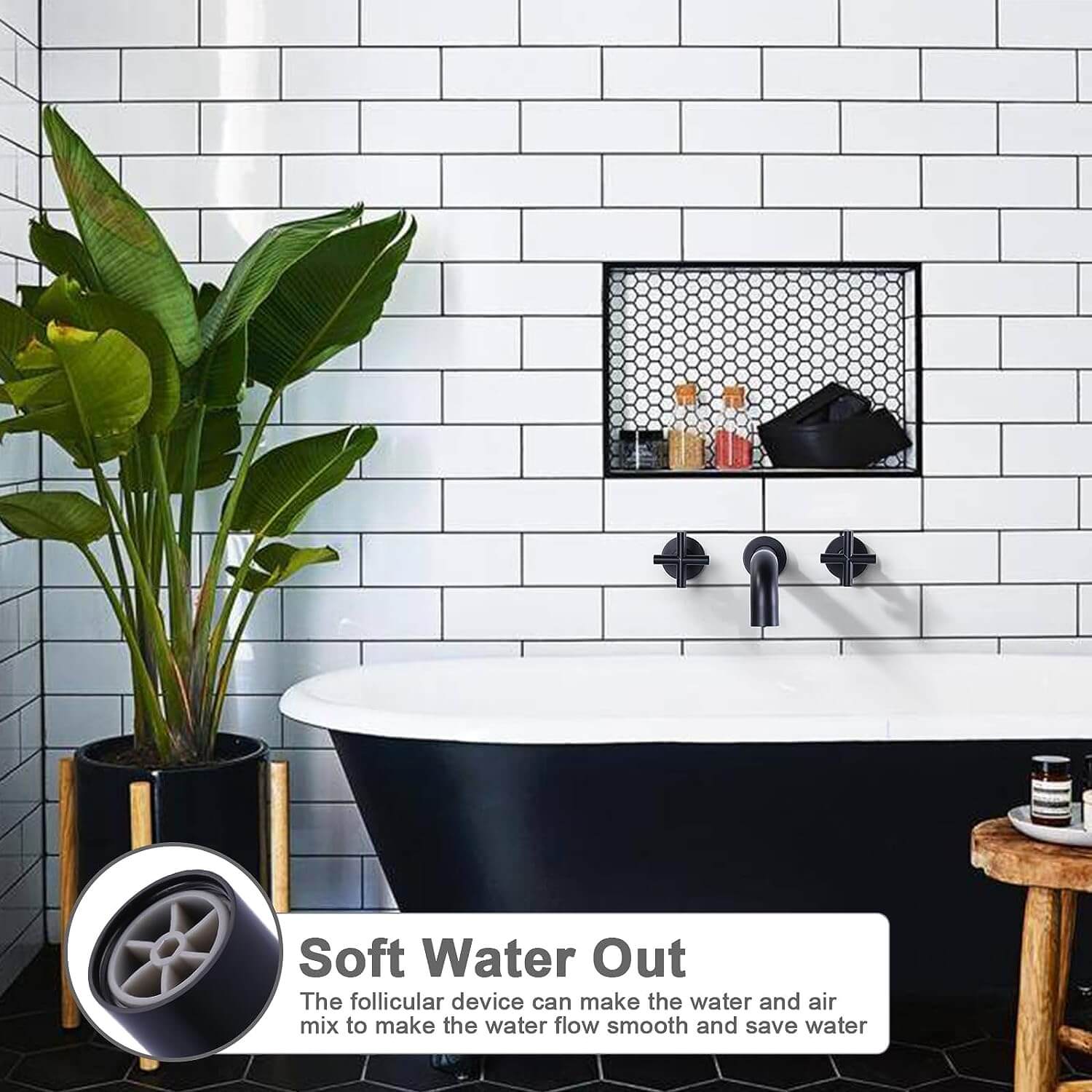 Arcora Matte Black Wall Mount Tub Filler With Cross Handle Arcora Faucets