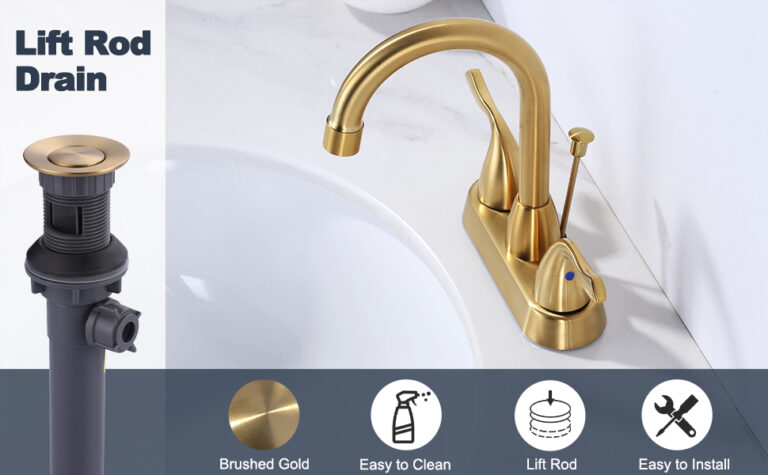 Arcora Brushed Gold Bathroom Sink Drain With Overflow And Lift Rod For Vessel Sink Arcora Faucets