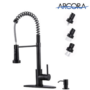 ARCORA Matte Black 3 Mode Commercial Pull Down Kitchen Sink Faucet with Soap Dispenser