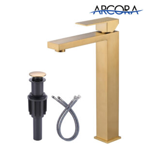 ARCORA Brushed Gold Vessel Sink Faucet with Pop Up Drain and Supply Lines