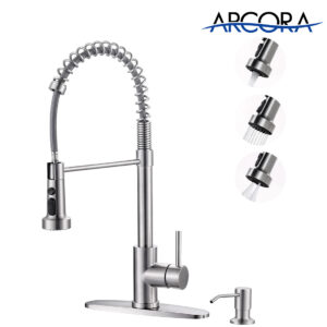 ARCORA Brushed Nickel Commercial Pull Down Kitchen Sink Faucet with Soap Dispenser
