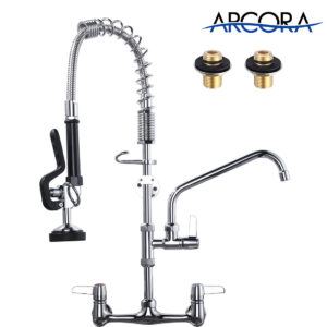 Arcora Commercial Chrome Kitchen Faucet Wall Mount with Pre-Rinse Sprayer