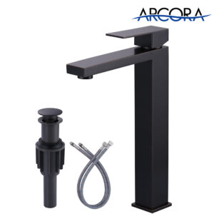 ARCORA Single Handle Matte Black Vessel Sink Faucet with Pop Up Drain and Supply Lines