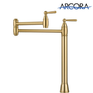 ARCORA Brushed Gold Deck Mount Pot Filler Faucet Over Stove with Stretchable Double Joint Swing Arms