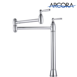 ARCORA Deck Mount Chrome Pot Filler Faucet Over Stove with Stretchable Double Joint Swing Arms