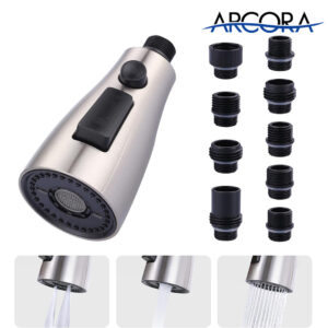 ARCORA 3-Function Brush Nickel Kitchen Faucet Spray Head Replacement with 9 Adapters