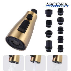 ARCORA 3-Function Brush Gold Kitchen Faucet Spray Head Replacement with 9 Adapters