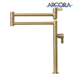 ARCORA Modern Brushed Gold Deck Mounted Solid Brass Pot Filler Kitchen Folding Faucet