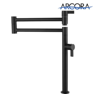 ARCORA Deck Mounted Solid Brass Pot Filler Matte Black Kitchen Folding Faucet