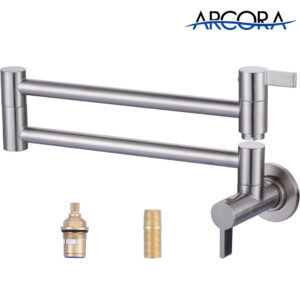 ARCORA Modern Brushed Nickel Pot Filler Wall Mount Folding Faucet with Double Joint Swing Arms