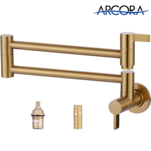 ARCORA Modern Brushed Gold Pot Filler Wall Mount Folding Faucet with Double Joint Swing Arms