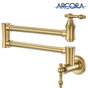 ARCORA Modern Wall Mount Brushed Gold Pot Filler Commercial Kitchen Faucet Over Stove