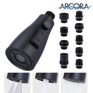 ARCORA 3-Function Matte Black Kitchen Faucet Spray Head Replacement with 9 Adapters