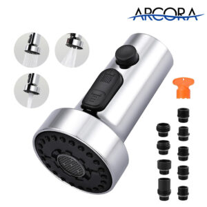 ARCORA Chrome 3-Function Kitchen Faucet Sprayer Head Replacement with 9 Adapters Compatible with Moen, Delta