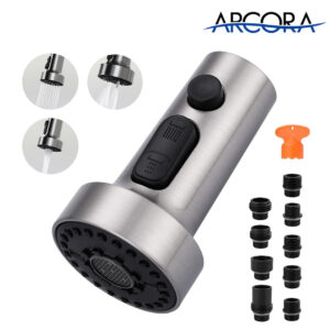 ARCORA Brushed Nickel 3-Function Kitchen Faucet Sprayer Head Replacement with 9 Adapters Compatible with Moen, Delta