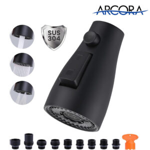 ARCORA Matte Black 3-Function Pull Down Spray Head Replacement with 9 Adapters Compatible with Moen, Delta, American Standard Faucets