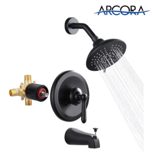 ARCORA Matte Black Wall Mounted Shower System with 6-Inch Rain Shower Head and Tub Spout