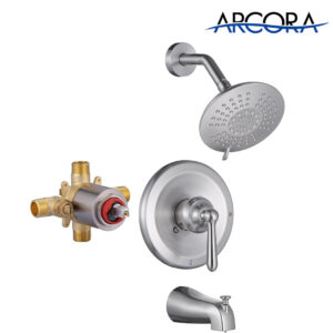 ARCORA Brushed Nickel Wall Mounted Shower System with 6-Inch Rain Shower Head and Tub Spout