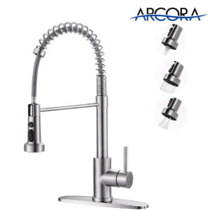 ARCORA Brushed Nickel Commercial Pull Down Kitchen Sink Faucet with Deck Plate for 1 or 3 Hole